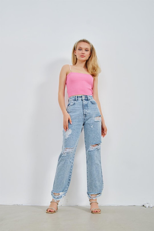 Çok Yırtıklı Cool Jean Mavi