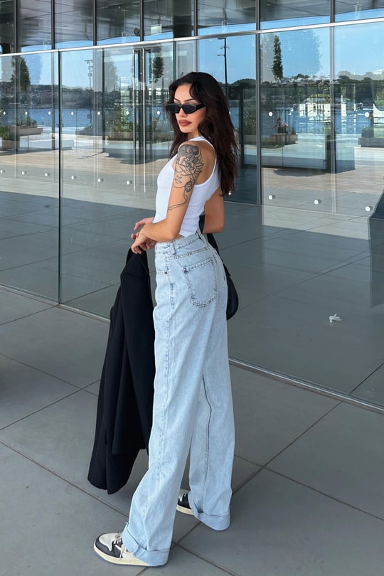 Crop Kesim Straight Jean Buz Mavi