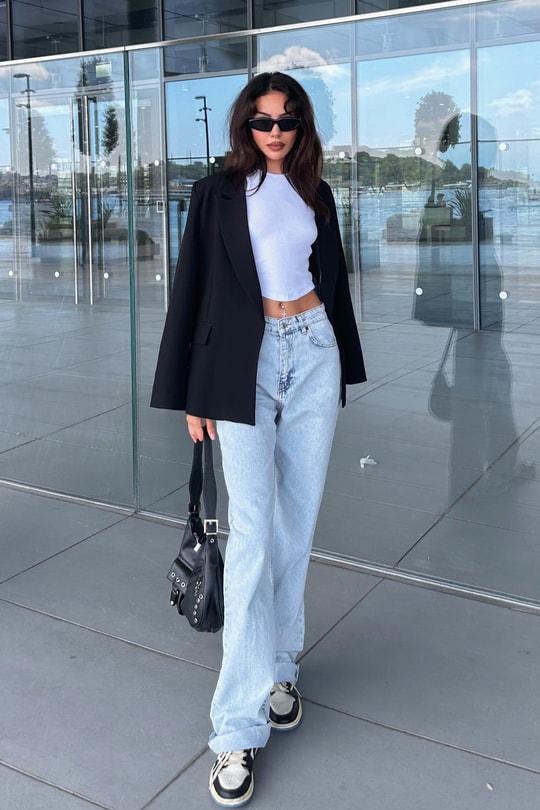 Crop Kesim Straight Jean Buz Mavi