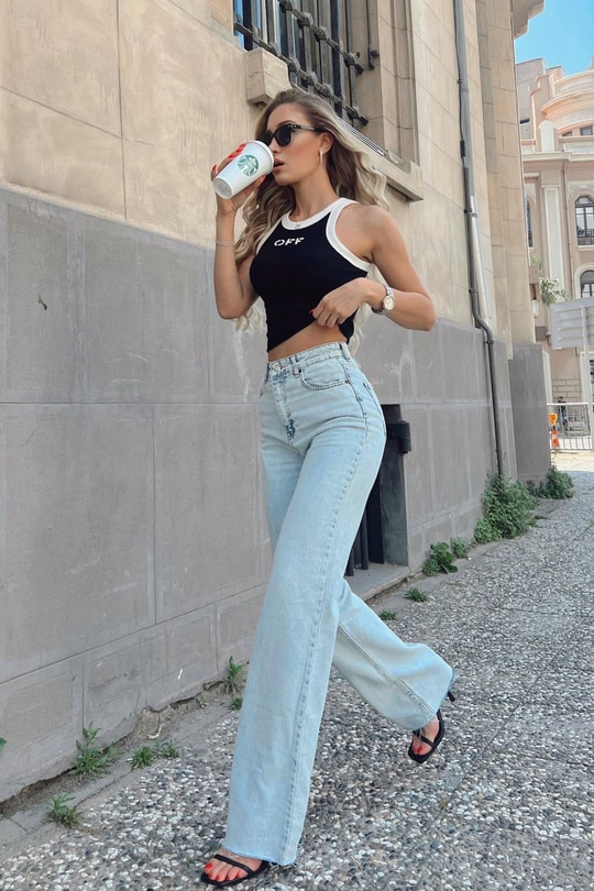 Crop Kesim Straight Jean Buz Mavi