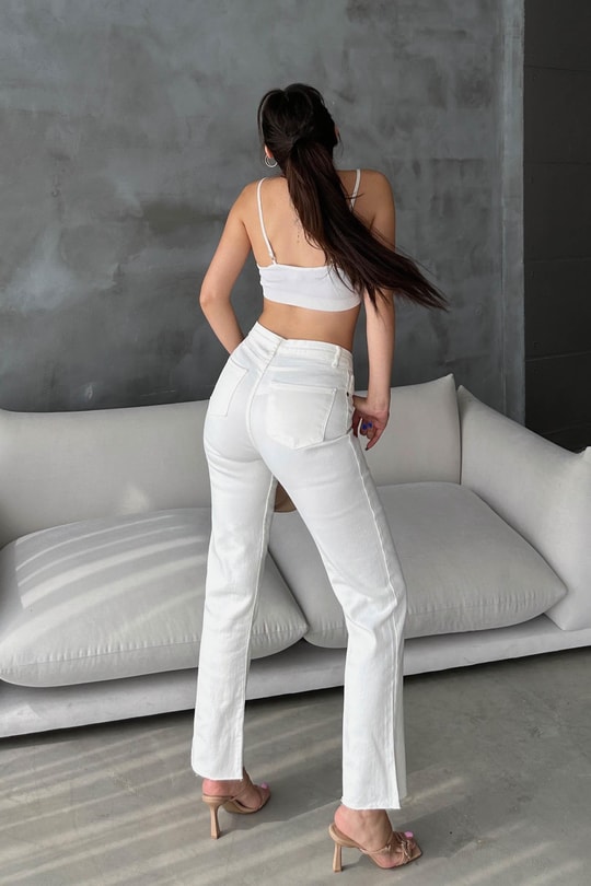 Crop Kesim Straight Jean Krem