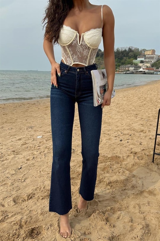Crop Kesim Straight Jean Lacivert