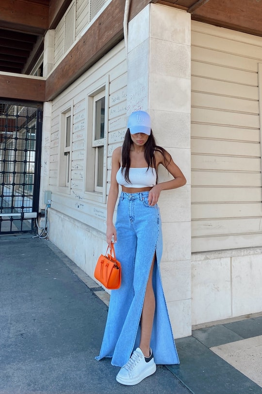 Derin Yırtmaçlı Cool Jean Buz Mavi