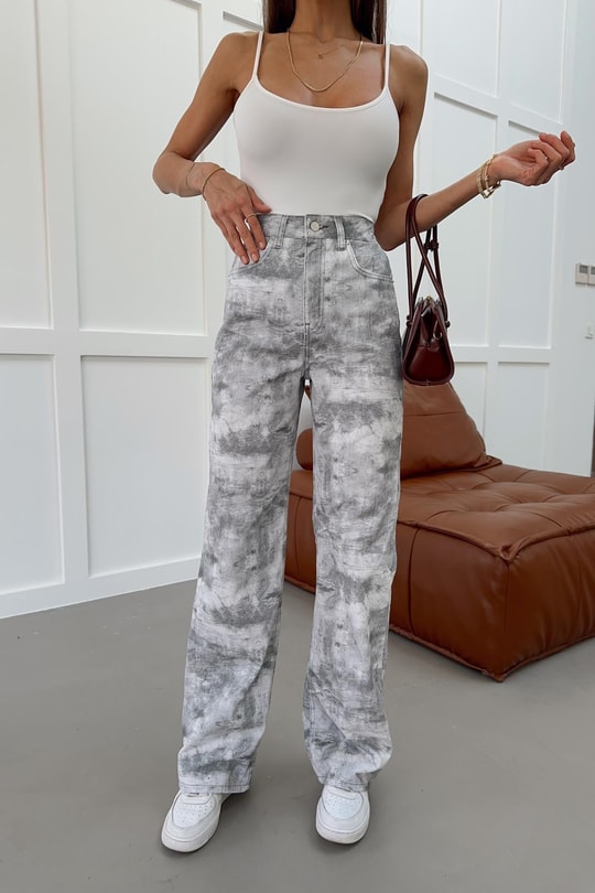 Desenli Wide Leg Jean Gri