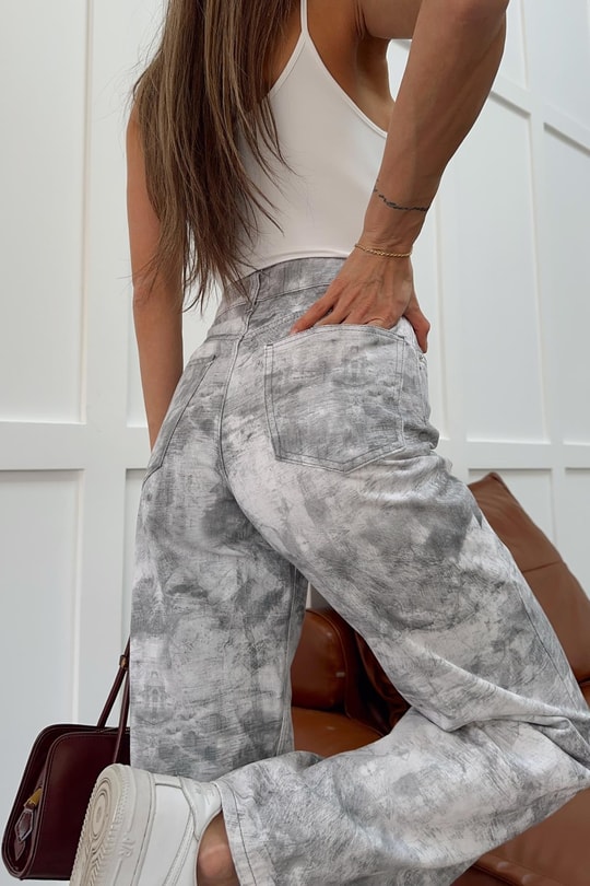 Desenli Wide Leg Jean Gri