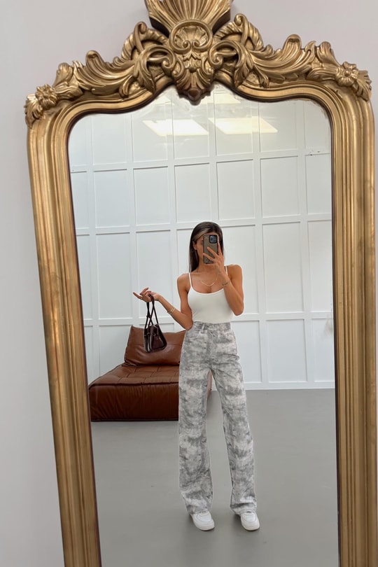 Desenli Wide Leg Jean Gri