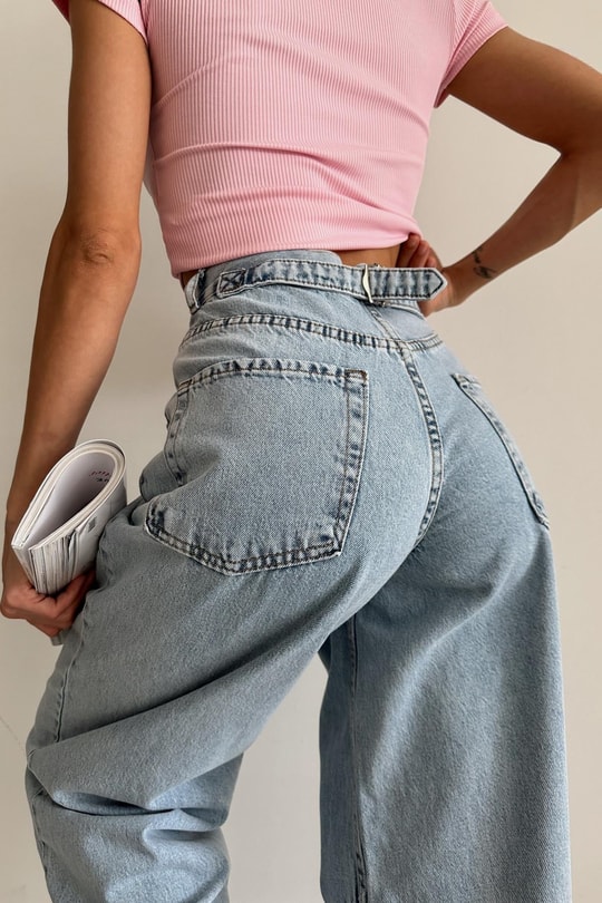 Dikiş Detay Rock Jean Buz Mavi