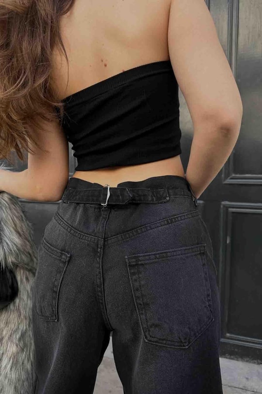 Dikiş Detay Rock Jean Siyah