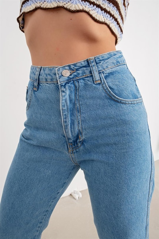 Dikiş Detay Straight Jean Koyu Mavi