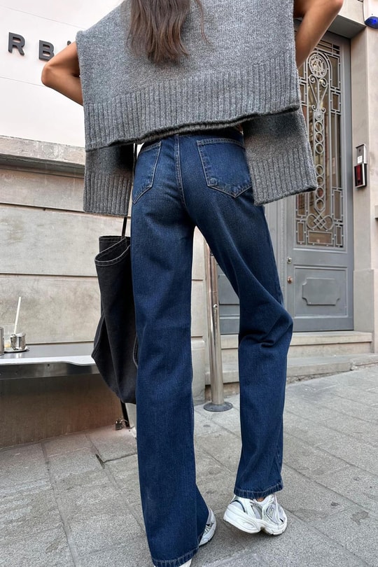 Dip Boyalı Wideleg Pantolon Lacivert