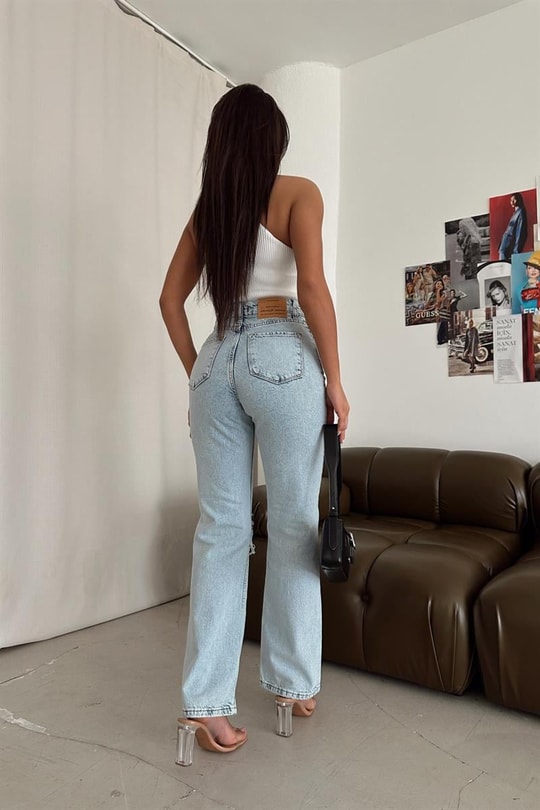 Diz Yırtık Blue Jean Buz Mavi