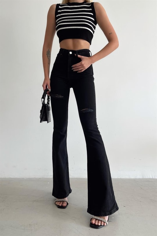 İspanyol Paça Distressed Jean Füme