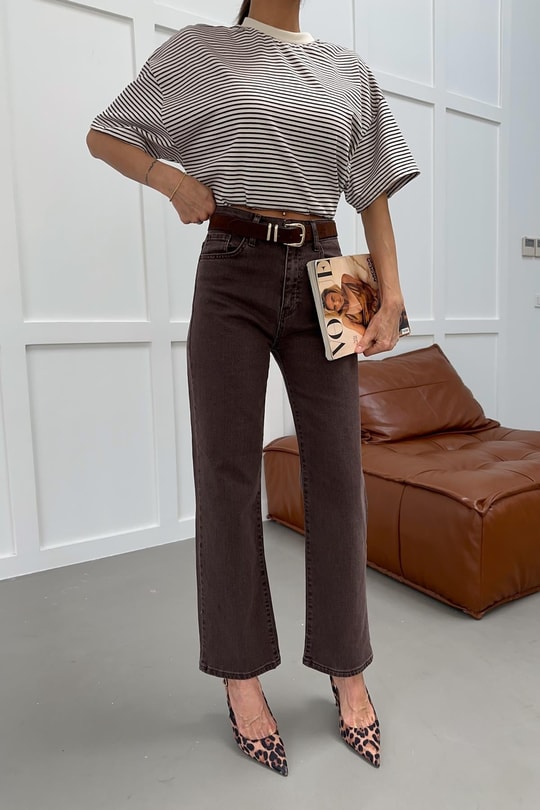 Kemerli Jean Pantolon Kahve