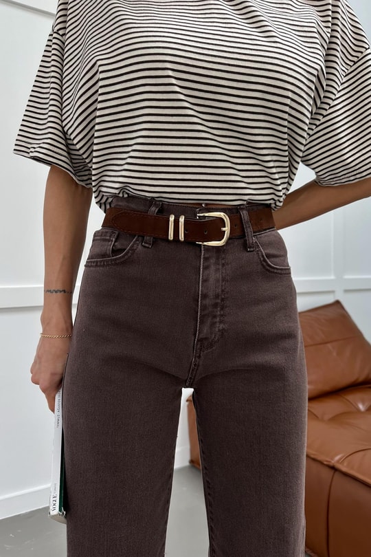 Kemerli Jean Pantolon Kahve