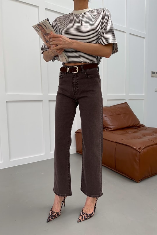 Kemerli Jean Pantolon Kahve