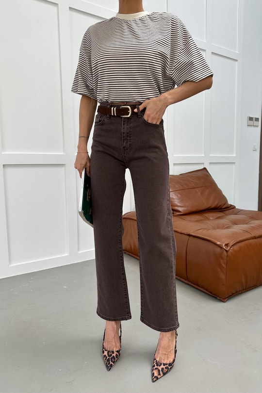 Kemerli Jean Pantolon Kahve