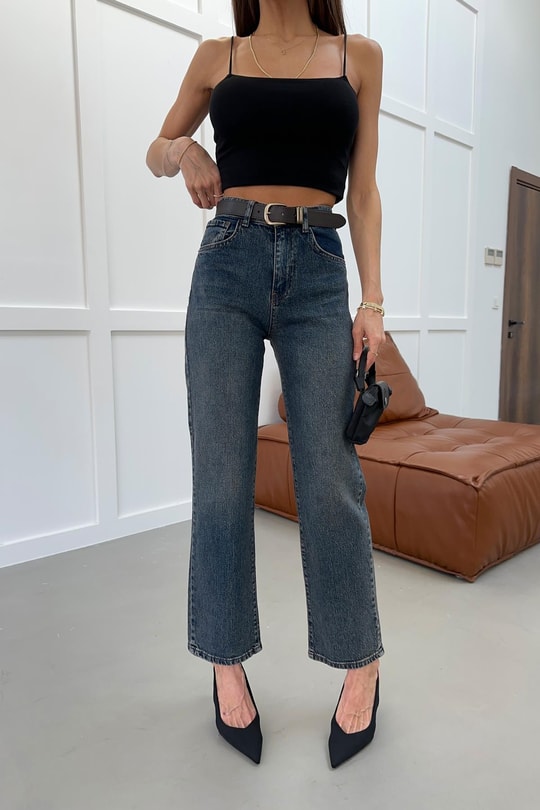 Kemerli Jean Pantolon Mavi