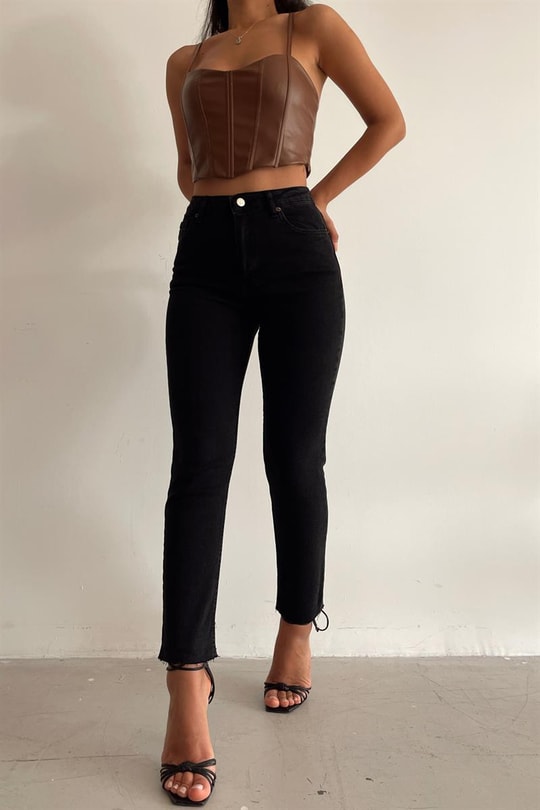 Kesik Paça Boyfit Jean Füme