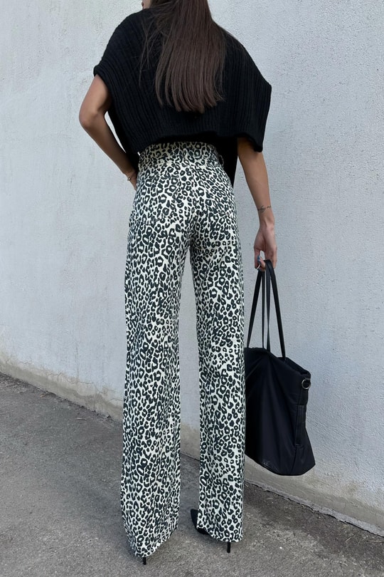 Leopar Desen Straight Jean Krem