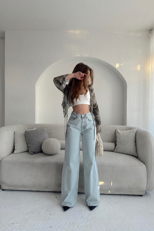 Line Baggy Jean Buz Mavi