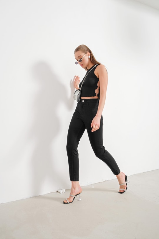 Mom Fit Yüksek Bel Jean Siyah