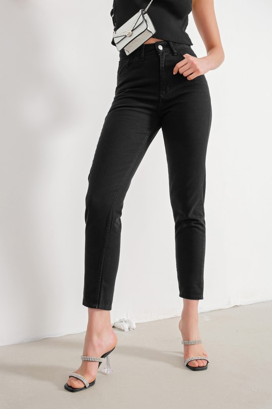 Mom Fit Yüksek Bel Jean Siyah