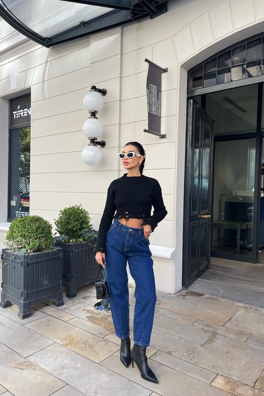 Paça Dikiş Detay Balon Jean Lacivert