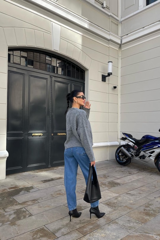 Paça Dikiş Detay Balon Jean Mavi