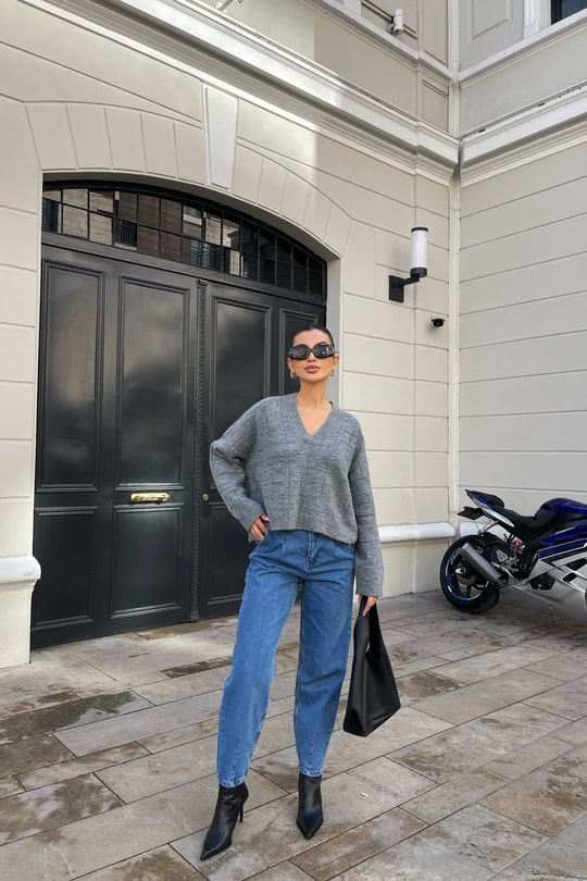 Paça Dikiş Detay Balon Jean Mavi