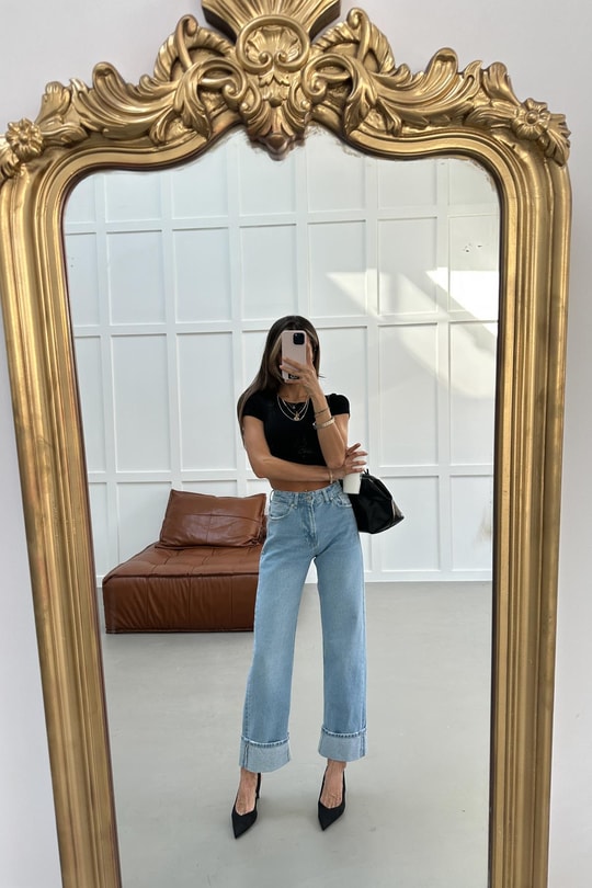 Paça Katlamalı Straight Jean Açık Mavi