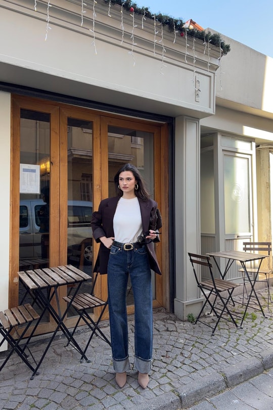 Paça Katlamalı Straight Jean Lacivert