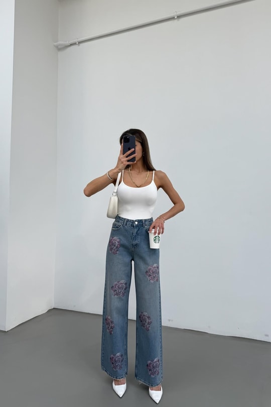 Pink Taşlı Jean Mavi
