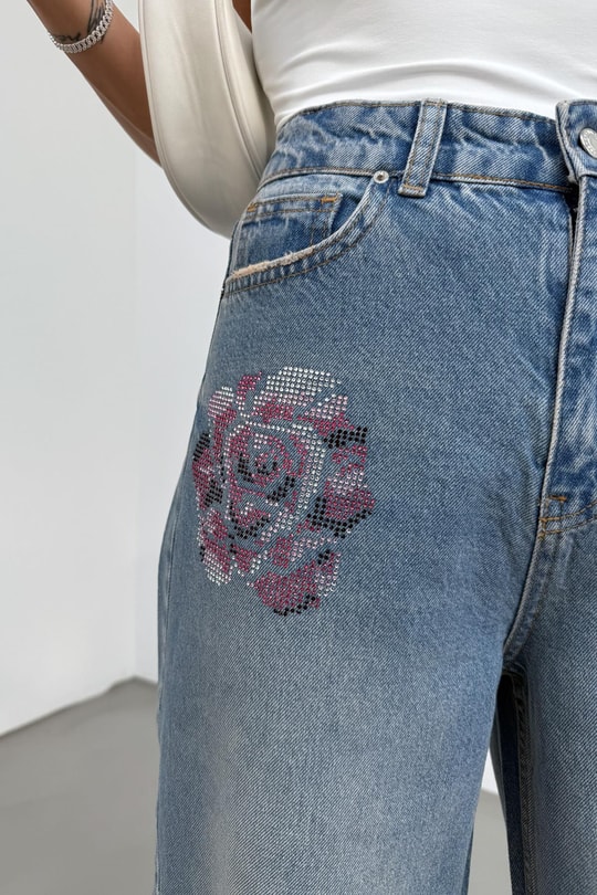 Pink Taşlı Jean Mavi
