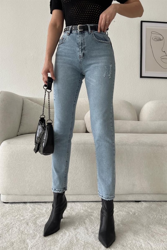 Ripped Highwaist Jean Mavi