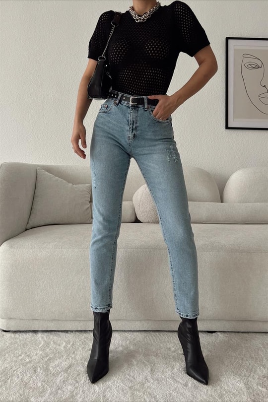 Ripped Highwaist Jean Mavi
