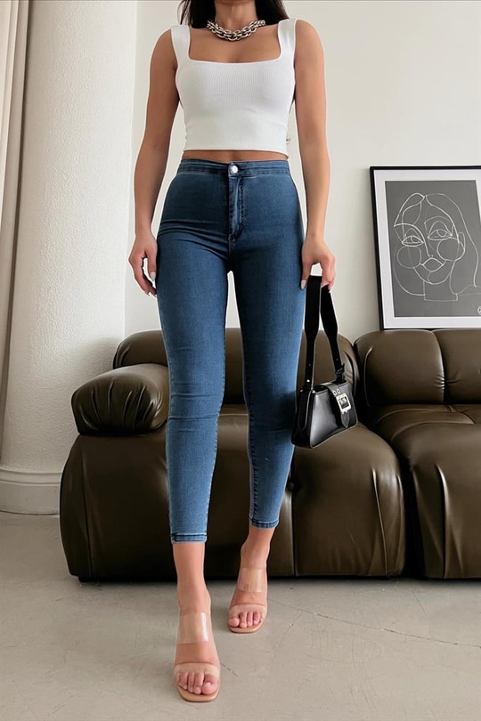 Skinny Yüksek Bel Jean Mavi