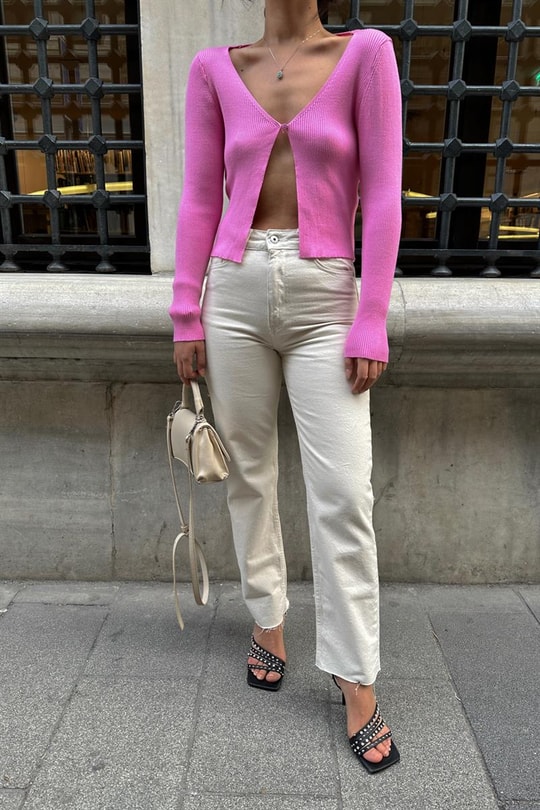 Straıght Fit Crop Jean Krem