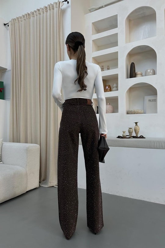 Swarovski Taşlı Jean Kahve
