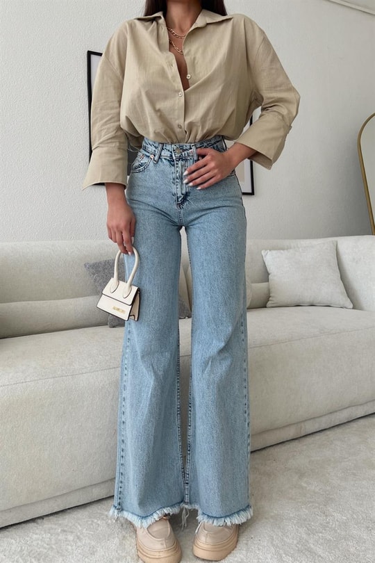 Wide Leg Highwaist Jean Buz Mavi
