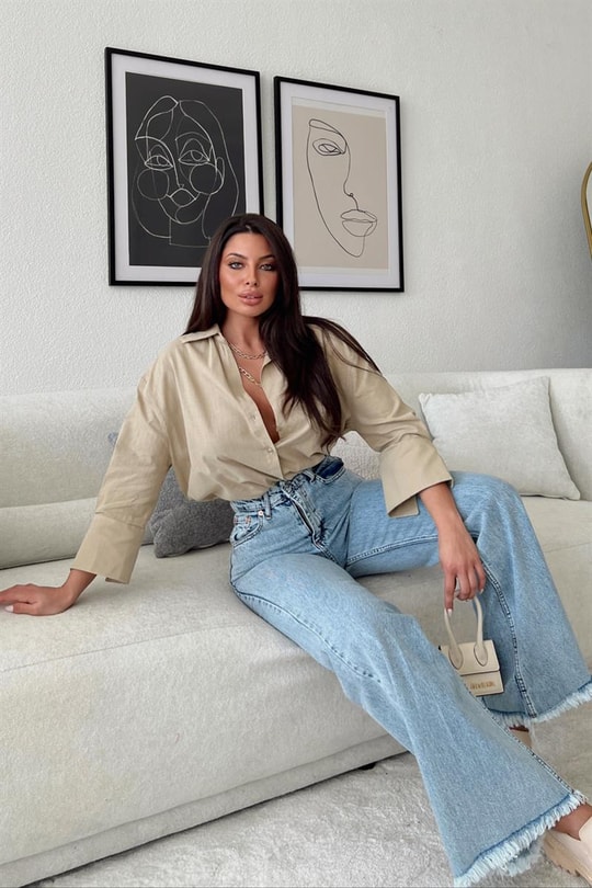 Wide Leg Highwaist Jean Buz Mavi