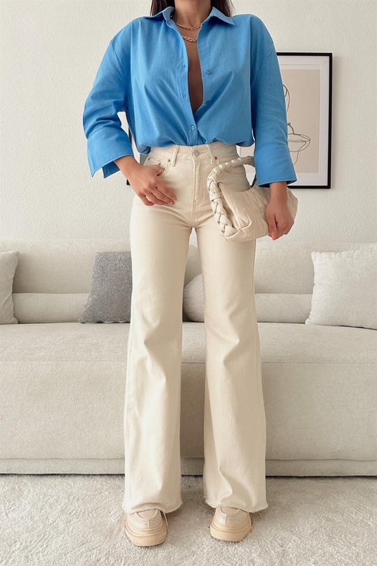 Wide Leg Highwaist Jean Krem