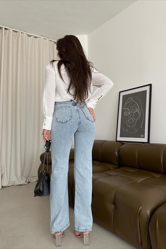 Wide Leg Jean Buz Mavi