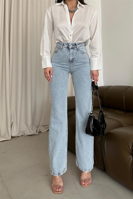 Wide Leg Jean Buz Mavi