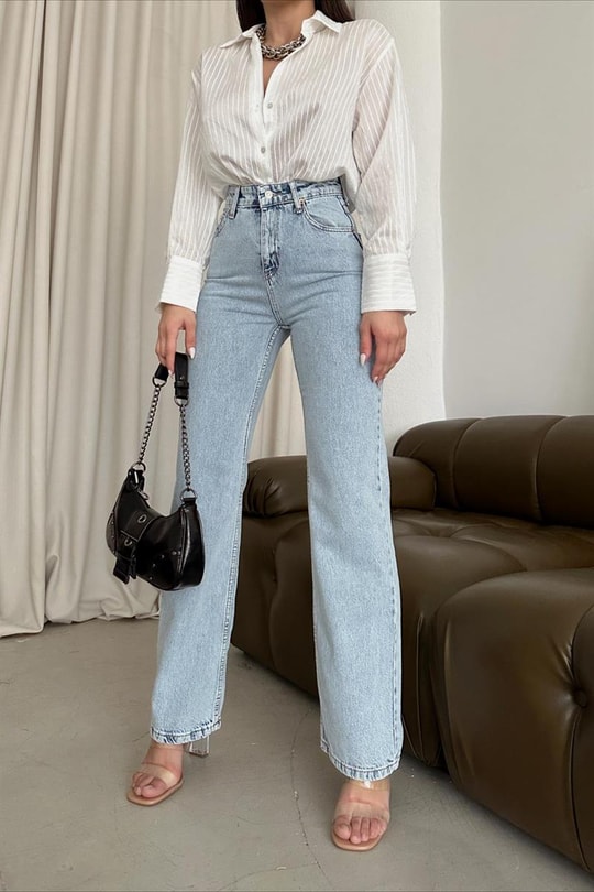 Wide Leg Jean Buz Mavi