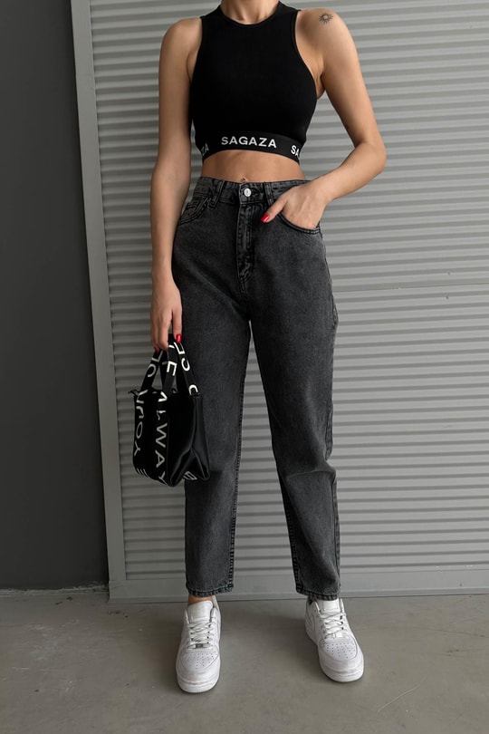 Yıkamalı Boyfriend Jean Füme