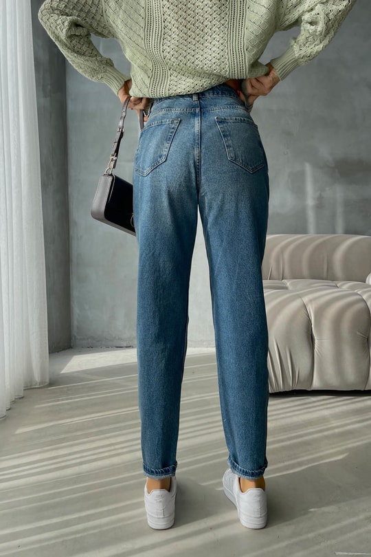 Yıkamalı Boyfriend Jean Koyu Mavi