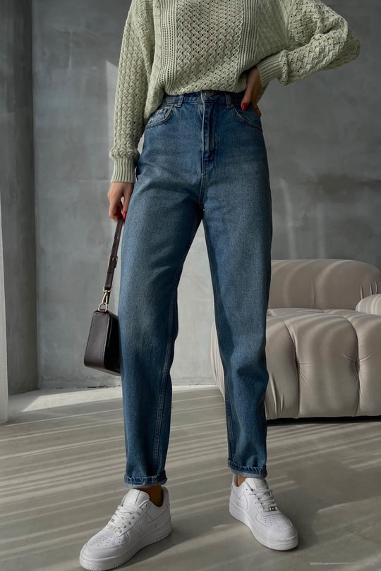 Yıkamalı Boyfriend Jean Koyu Mavi
