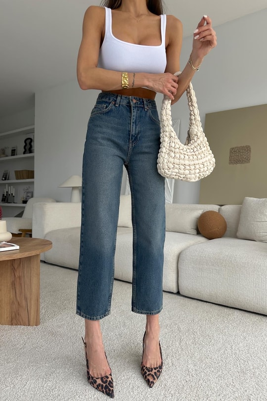 Yıkamalı  Denim Pantolon Koyu Mavi