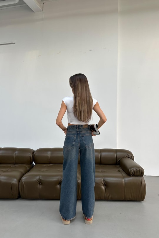 Yıkamalı Yırtık Jean Mavi