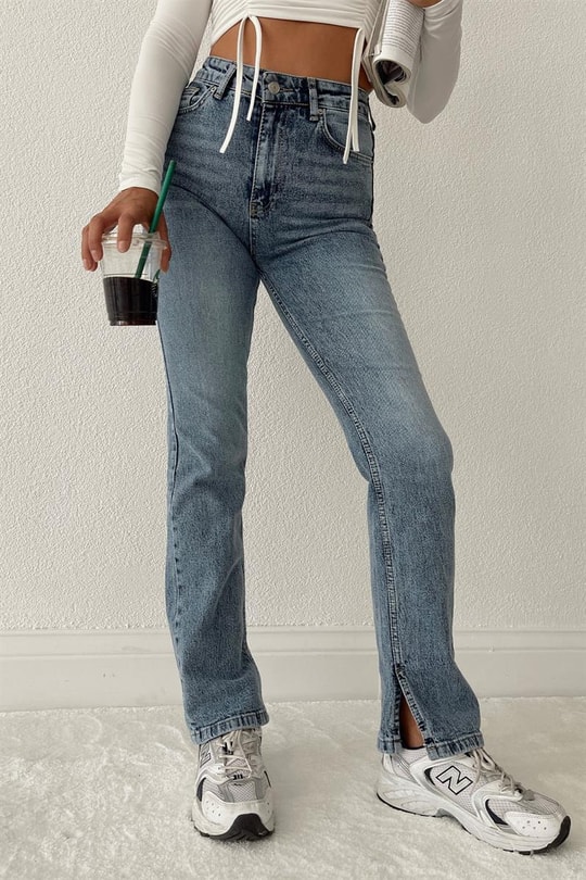 Yırtmaçlı Flare Skinny Jean Mavi